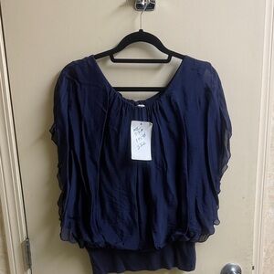 Elegant Navy Silk Blouse